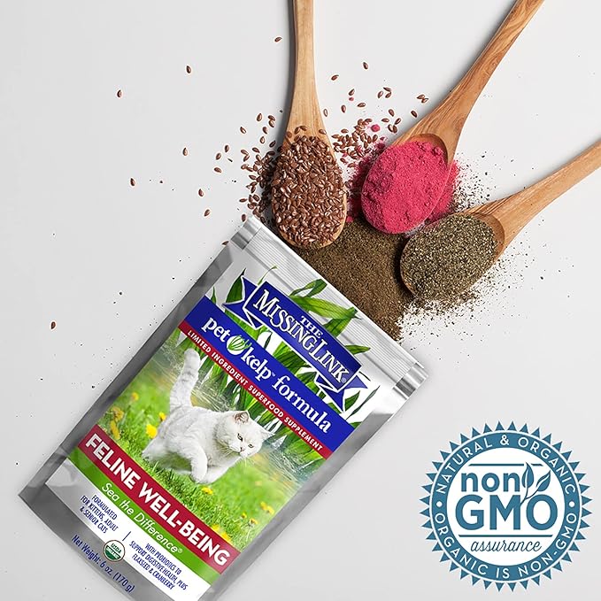 The Missing Link Pet Kelp Feline Well-being 6oz Superfood Powdered Supplement, Organic & Limited Ingredient Formula for Digestive & Overall Health of Cats