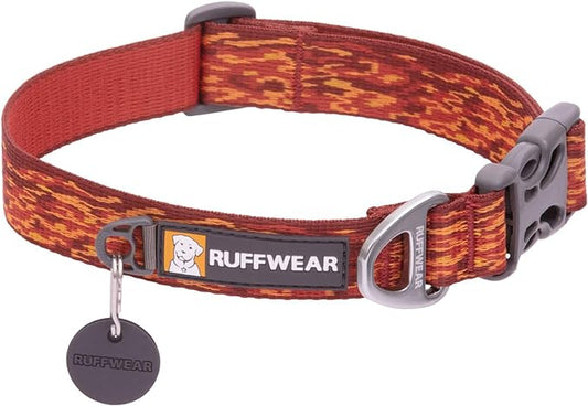 Ruffwear, Flat Out Dog Collar (Formerly Hoopie), Webbing Collar for Walking and Everyday Use, Ember Distortion, 14"-20"