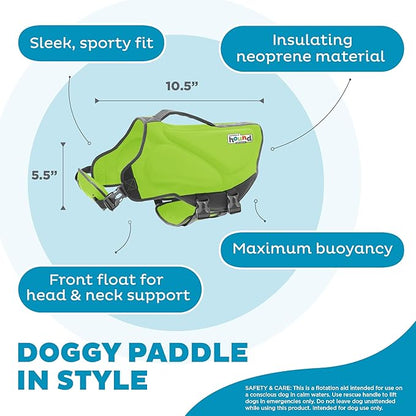 Outward Hound Dawson Swim Green Dog Life Jacket, Small