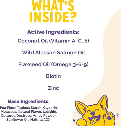 LuckyTail Wild Alaskan Salmon Oil for Dogs Skin and Coat Chew - Biotin, Flaxseed Oil, Coconut Oil for Dogs - Omega 3, 6, 9 for Dogs - Zinc Supplements for Dogs - 180 Soft Chews