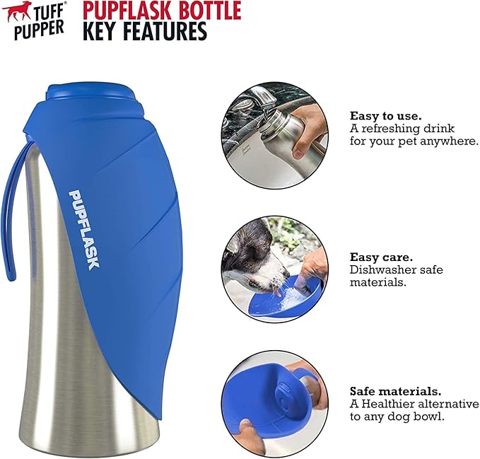 PupFlask Large Dog Water Bottle | 27 or 40 OZ Stainless Steel | Convenient Pet Water Dispenser | Portable Puppy Travel Water Bowl | Leak Proof Bottle Perfect Size For All Dog Breeds