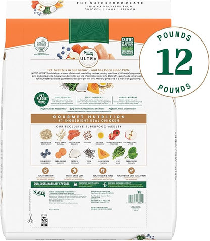 Nutro Ultra High Protein Dry Puppy Food, Trio of Proteins from Chicken, Lamb and Salmon, 12 lb. Bag