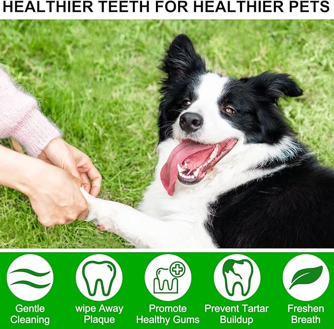 Dental Teeth Cleaning Wipes for Dogs & Cats, Remove Bad Breath by Removing No-Rinse Dog Finger Toothbrush, Disposable Gentle Cleaning Pet Dental Care Wipes, 50pc