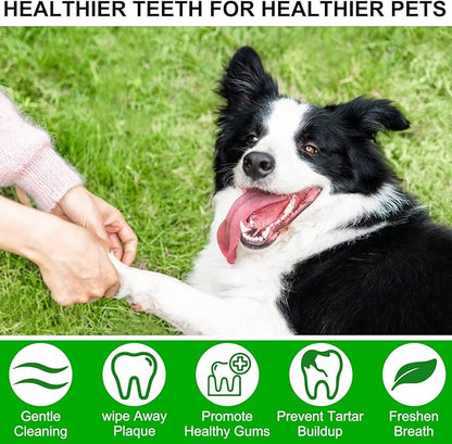 Dental Teeth Cleaning Wipes for Dogs & Cats, Remove Bad Breath by Removing No-Rinse Dog Finger Toothbrush, Disposable Gentle Cleaning Pet Dental Care Wipes, 50pc