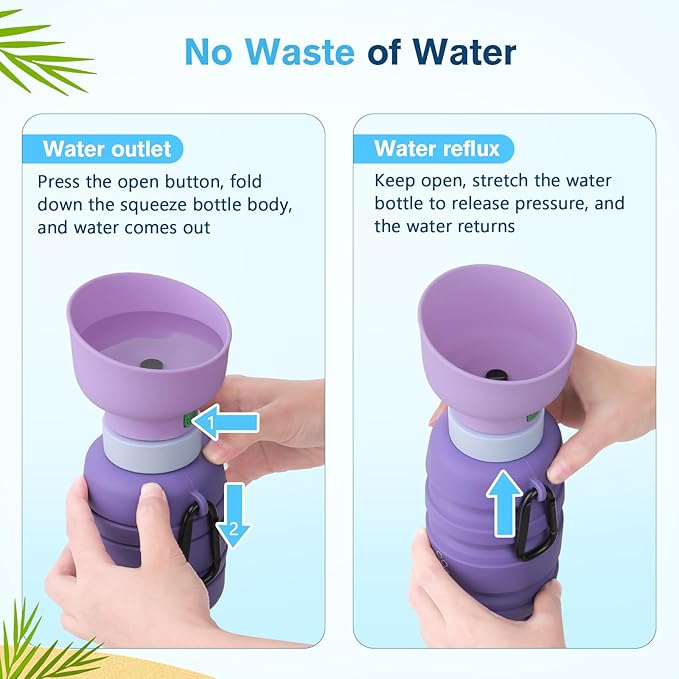 Pecute Dog Water Bottle Portable, 29oz Dog Foldable Water Bottle with Folding Bowl, Carabiner Clip, 5 Levels Capacity, 100% Food Grade Silicone, Dog Water Bottle for Outdoor Walking, Hiking, Travel