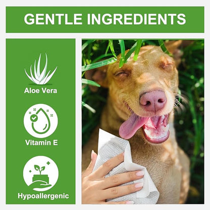 VIETDAI Dog Wipes for Paws and Butt Cleaning Deodorizing Pet Grooming Bath Wipes with Aloe Vera and Vitamin E Hypoallergenic Cat Wipes for Eyes Ears Face Body Fur - 400 Count Puppy Wipes