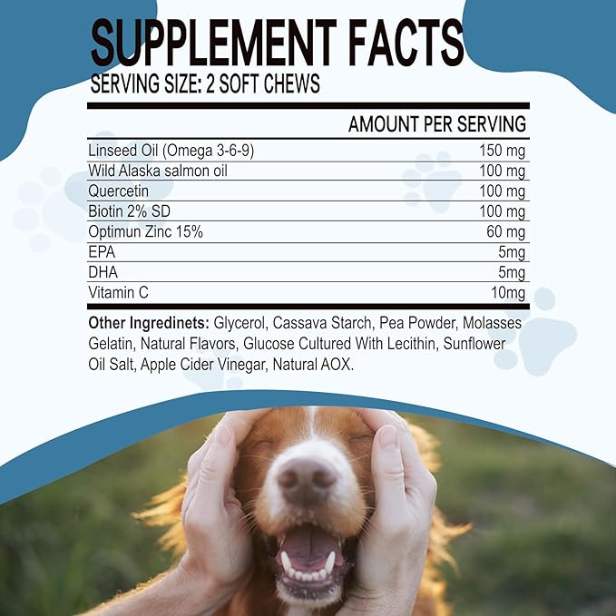 Omega 3 Fish Oil for Dogs, Salmon Oil Skin and Coat Supplement for Dogs Dog Allergy Relief, Dry & Itching Skin Relief Treatment, Allergy Chews - Dog Anti Shedding Treats - Shiny Coats - EPA & DHA