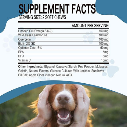 Omega 3 Fish Oil for Dogs, Salmon Oil Skin and Coat Supplement for Dogs Dog Allergy Relief, Dry & Itching Skin Relief Treatment, Allergy Chews - Dog Anti Shedding Treats - Shiny Coats - EPA & DHA