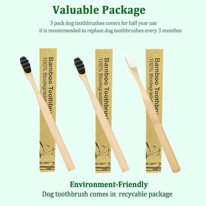 JGocot 3Pack Dog Toothbrush, |Ultra Soft Micro Nano Bristle| Pet Toothbrush for Sensitive Gum&Teeth,Eco-Friendly Natural Dog Bamboo Toothbrush Dog Dental Care Kit for Medium/Large Breed Dogs