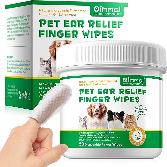 Dog Ear Cleaning Wipes, Ear Finger Wipes for Dogs & Cats Supports Soothing Dog Yeast Infection, Itchy & Inflamed Ears, Remove Ear Wax Debris & Ear Odor, Pet Ear Care Supplies Diposable Wipes - 50pcs