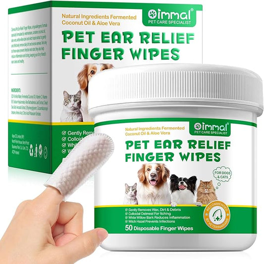 Dog Ear Cleaning Wipes, Ear Finger Wipes for Dogs & Cats Supports Soothing Dog Yeast Infection, Itchy & Inflamed Ears, Remove Ear Wax Debris & Ear Odor, Pet Ear Care Supplies Diposable Wipes - 50pcs