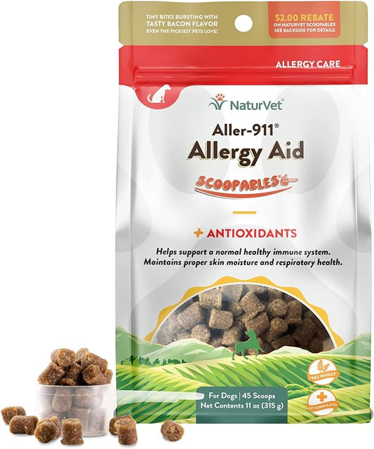 NaturVet Scoopables Aller-911 Dog Allergy Support Vitamins - Supports Immunity & Seasonal Allergies in Dogs - Hickory Smoked Bacon Flavored Pet Health Supplement | 11oz Bag