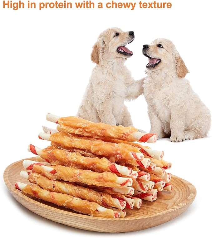 Jungle Calling Dog Treats, Natural Chicken Wrapped Rawhide Sticks, Grain-Free Training Rewards Chews for Small and Medium Puppy,10.6oz