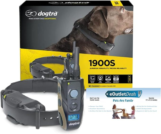 Dogtra 1900S E Collar - 3/4 Mile Remote Trainer with LCD Screen - Fully Waterproof Collar - includes eOutletDeals Pet Towel