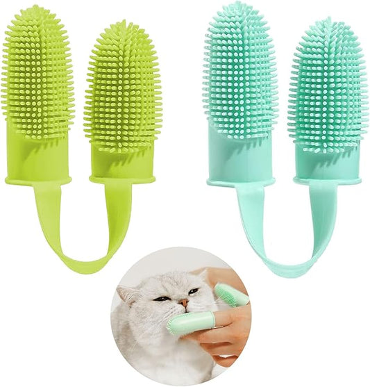 2 PCS Finger Toothbrush for Dogs, 135º Surround Bristles, Two Fingers Toothbrushes Kit for Dogs/Cats Teeth Cleaning, Dental Care for Dogs, Cats, Puppies and Small Pets (Green&Blue)