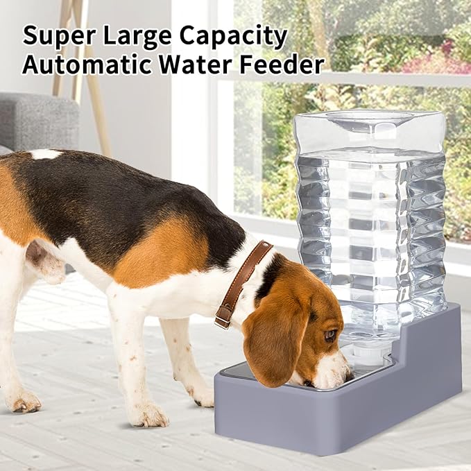 Sfozstra 9L Upgraded Dog Water Bowl Dispenser, Stainless Steel Bowl, Automatic Gravity Cat Water Dispenser, BPA-Free, Large Capacity Water Dispenser with Two Caps and Filters (Light Gray,9L+)