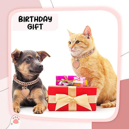Hillban Dog Chain Rose Gold-plated Diamond Collar with Heart Rhinestones Jewelry Accessories Pet ID Tag Chain Heart Bling Collar with Personalized Name Tag for Small Medium Large Dogs Cats(10 Inch)