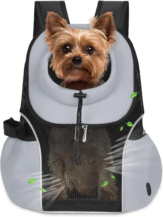 WOYYHO Pet Dog Carrier Backpack Small Dog Front Backpack Ventilated Mesh Dog Travel Back Pack with Safety Belt for Travel Hiking Cycling Outdoor Use (L (10-14 lbs), Black)