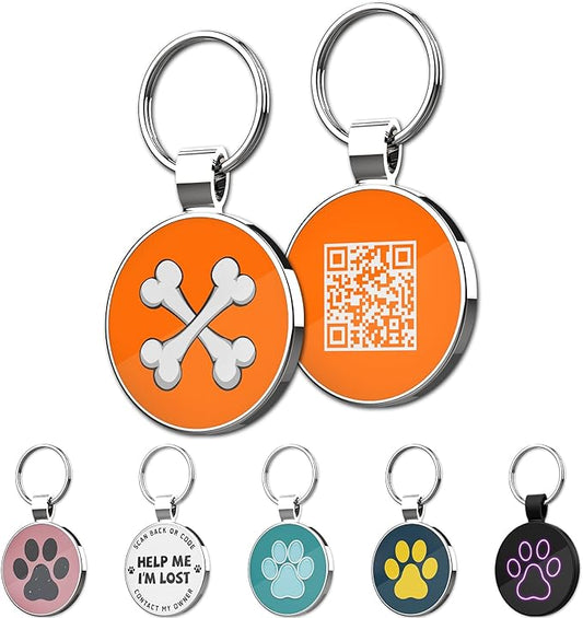 MYLUCKYTAG QR Code Pet ID Tags Dog Tags - Pet Online Profile - Scan QR Receive Instant Pet Location Alert Email