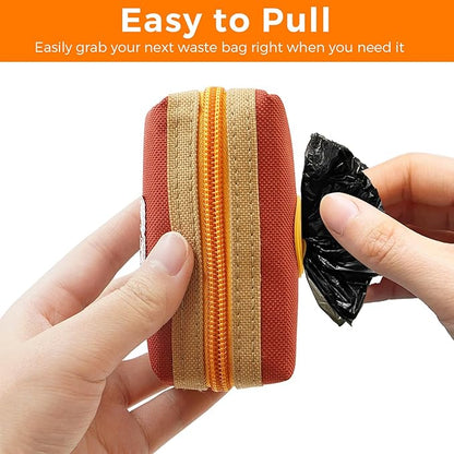 Dog Poop Bag Holder Zippered Pouch, Portable Dog Poop Bag Dispenser with 1 Metal Clip, Fashion Color Matching Canvas Waste Bag Holder for Leashes - Blue & Brown