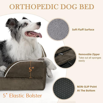 XL Dog Bed for Extra Large Dogs, Waterproof Orthopedic Foam Dog Beds with Bolster, Washable Dog Bed Sofa Pet Bed with Removable Cover & Non-Slip Bottom(X-large,Dark Green)