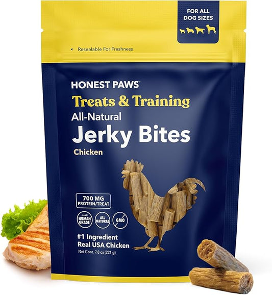 Honest Paws Dog Jerky Treats - All-Natural Jerky Dog Treats for Training Pets - Human Grade Bites - Real USA Chicken