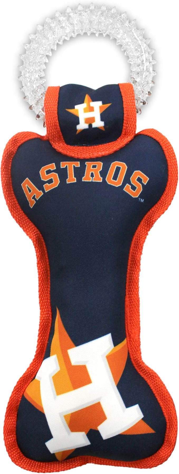 MLB Houston Astros Bone Shaped Dental Dog TUG Toy with Squeaker. Tough PET Toy for Healthy Fun, Teething, and Cleaning pet's Teeth and Gum.