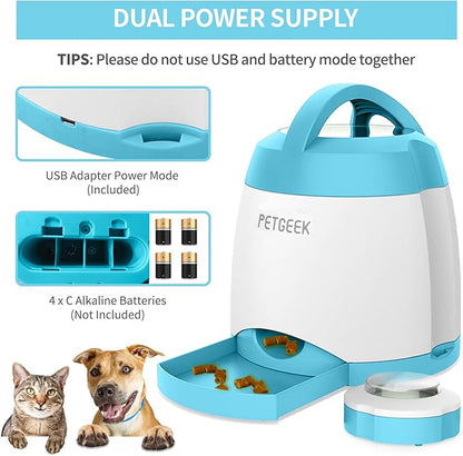 PETGEEK Automatic Treat Dispenser with Remote Button - Puzzle Memory Training Activity Toy- IQ Training Feeder for Dogs & cats (Blue)
