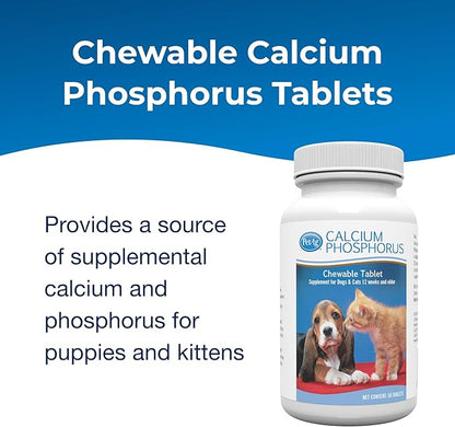 Pet-Ag Calcium Phosphorus Tablets - 50 Tablets - Daily-Use, Chewable Supplement for Dogs & Cats 12 Weeks and Older - Fortified with Vitamin D