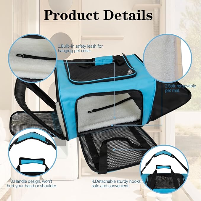 Dog Cat Carrier Pet Carriers for Small Medium Large Cats Dogs Carrier Soft Sided Small Puppy Dog Carrier Portable Foldable Airline Approved Dog Cat Travel Carrier Blue Medium