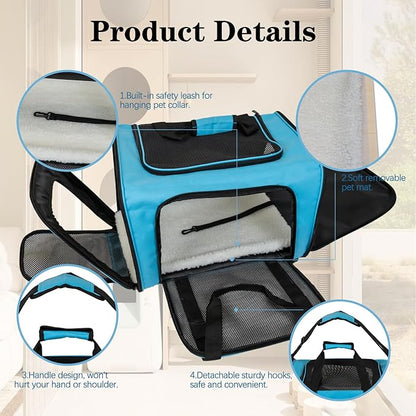 Dog Cat Carrier Pet Carriers for Small Medium Large Cats Dogs Carrier Soft Sided Small Puppy Dog Carrier Portable Foldable Airline Approved Dog Cat Travel Carrier Blue Medium