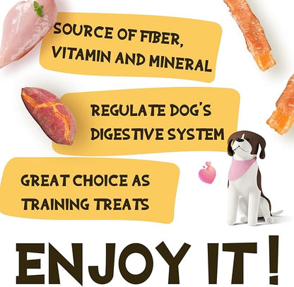 ASMPET Sweet Potato Dog Treats Chicken Wrapped Fries, Dog Chews Twists Skinless Sweet Potato Strips & Chicken Bites Training Snacks Grain Free Dog Treat for Small Medium Large Dogs 10.6oz