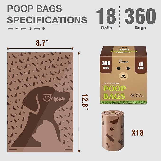 Dog Poop Bags Rolls with Unscented, 360 Count Leak-Proof Large Doggie Bag for Poop, Extra Thick Doggy Waste Bags, Unscented, Pet Waste Bags Holder Outdoor Puppy Walking and Traveling