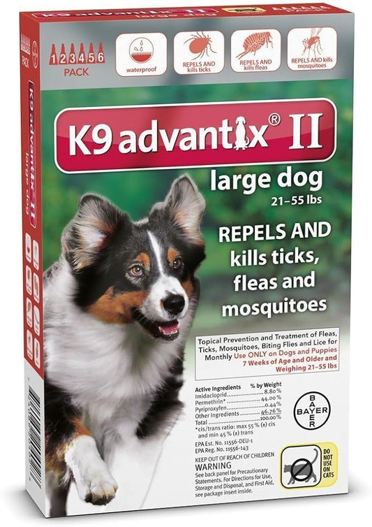 K9 Advantix II Flea Control for Dogs 21-55 Pounds (6 Applications)