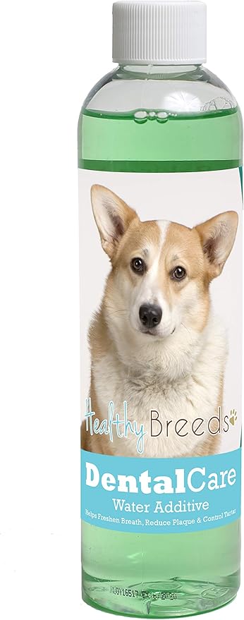 Healthy Breeds Dog Dental Care Water Additive for Cardigan Welsh Corgi - Helps Freshen Breath, Reduce Plaque & Control Tartar - Mint Flavor - 8 oz