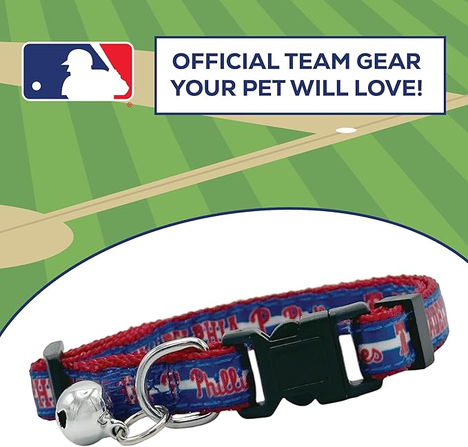 MLB CAT Collar Philadelphia Phillies Satin Cat Collar Baseball Team Collar for Dogs & Cats. A Shiny & Colorful Cat Collar with Ringing Bell Pendant