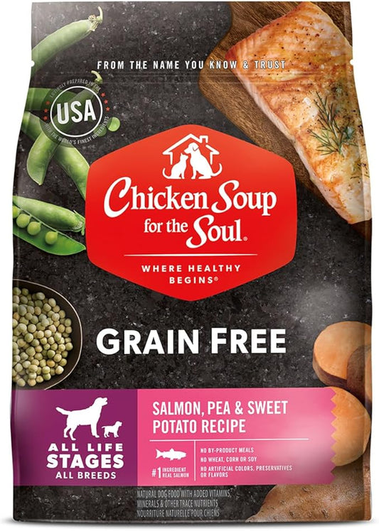 Chicken Soup for the Soul Pet Food Grain-Free Dry All Stages Dog Food, Salmon, Pea & Sweet Potato Recipe, 25 Pound Bag Soy, Corn & Wheat Free, No Artificial Flavors or Preservatives
