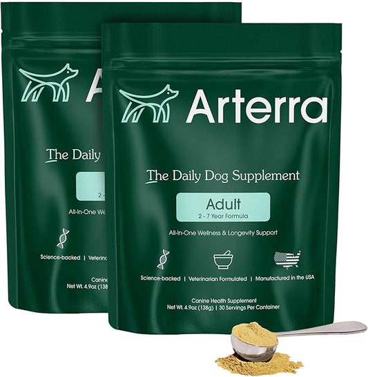 All-in-One Dog Supplement for Wellness and Longevity, 46 Ingredients for Joints, Cognition, Mood, Skin, Gut and Organ Health, Medium Breeds, Vet-Formulated, Made in USA, Adult Formula for 2-7 Years