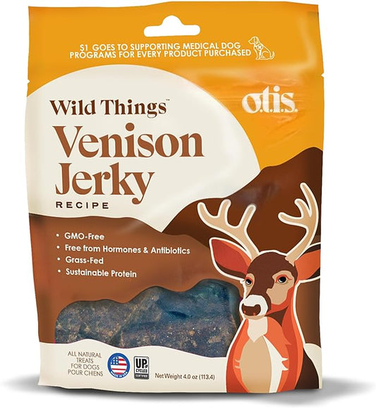 OTIS Venison Jerky for Dogs | Protein Packed, Pasture-Raised, Grass-Fed Venison Jerky Dog Treats Healthy Dog Treats - Wild Things | 4 Ounce Bag