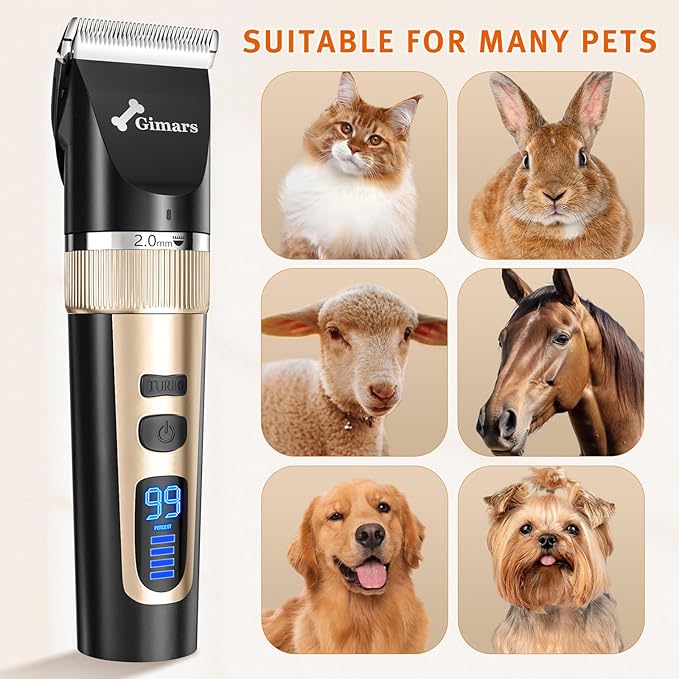 Gimars Cordless 3-Speed Dog Clippers with Stainless Steel Dog Grooming Scissors Kits, Low Noise Quiet Rechargeable Pets Hair Thick Coats Trimmers Dog Shaver Clippers Kit for Dogs Cats Pet…