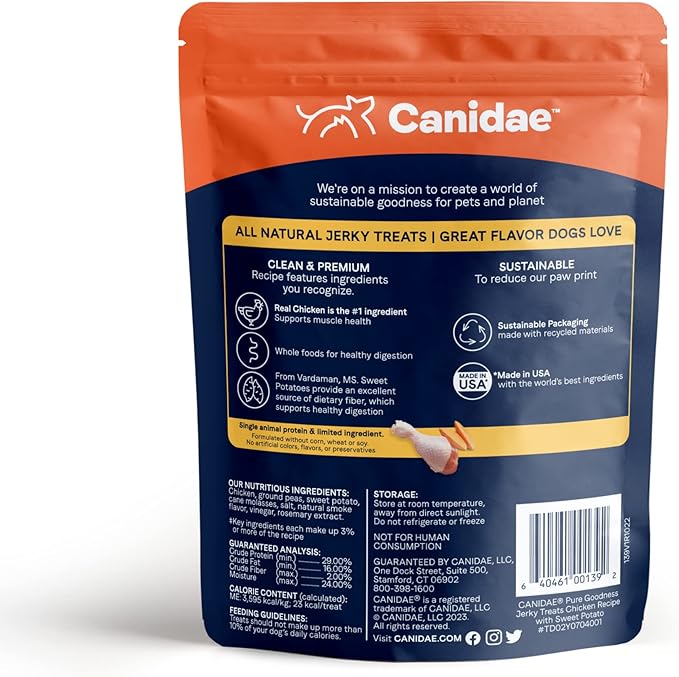 CANIDAE Pure Dog Jerky Treats, Chicken with Sweet Potato, 4 oz, Grain Free