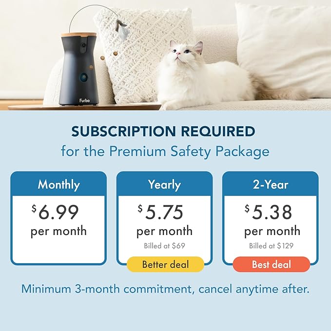 Furbo 360° Cat Camera + Nanny Bundle: Home Security & Cat Safety Alerts, Rotating Pet Treat Dispenser Camera with Speaker, Smart Home Indoor Cam w Phone App (Additional Subscription Required at Setup)