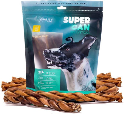 Supercan Bully Sticks for Dogs 12" (5 Count) -100% Natural Farm Raised Beef Dog Chews. Free Range Grass Fed Non-GMO Treats for Dogs