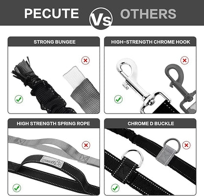 Pecute Hands Free Dog Leash, Waist Dog Running Leash with 2 Shock-Absorbing Bungees, Padded Back, Multi Pouches, Reflective Waist Dog Leash for Medium to Large Dogs Walking Running Hiking