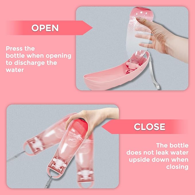19oz Dog Water Bottle, Collapsible Dog Travel Water Bottle, Portable Dog Water Dispenser with Foldable Drinking Cup Bowl for Walking, Hiking, Lightweight, Leak-Proof, BPA Free, Pink