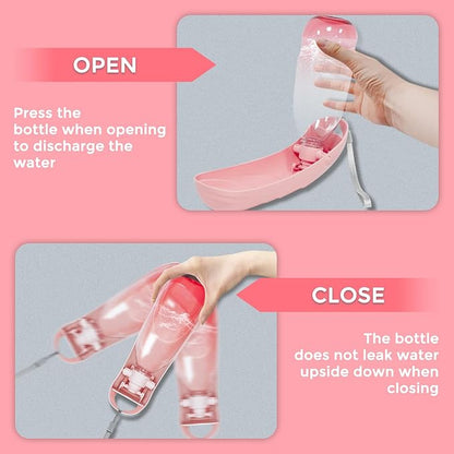 19oz Dog Water Bottle, Collapsible Dog Travel Water Bottle, Portable Dog Water Dispenser with Foldable Drinking Cup Bowl for Walking, Hiking, Lightweight, Leak-Proof, BPA Free, Pink