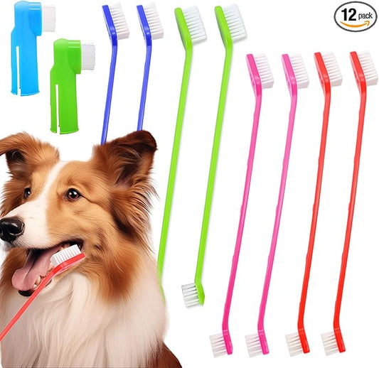 Dual Headed Dog Tooth Brush of 12pcs,Dog Toothbrush Finger,Toothbrush for Dogs Dental Care,Pet Toothbrush for Small to Large Dogs, Cats, and Most Pets, Teeth Brush in Bulk