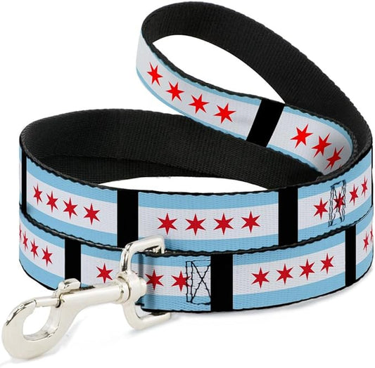 Dog Leash Chicago Flags Black 4 Feet Long 0.5 Inch Wide
