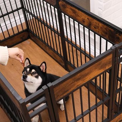 Dog Fence Heavy Duty Exercise Pen Safe and Sturdy,31"- 63" Inch Extendable,31.5" Height,Easy Assemble,Single Door,Outdoor Indoor pet playpen (Rustic Brown)