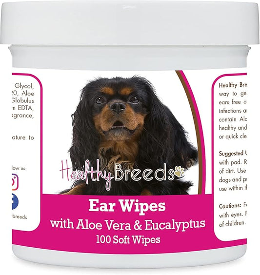 Healthy Breeds English Toy Spaniel Ear Cleaning Wipes with Aloe & Eucalyptus for Dogs 100 Count